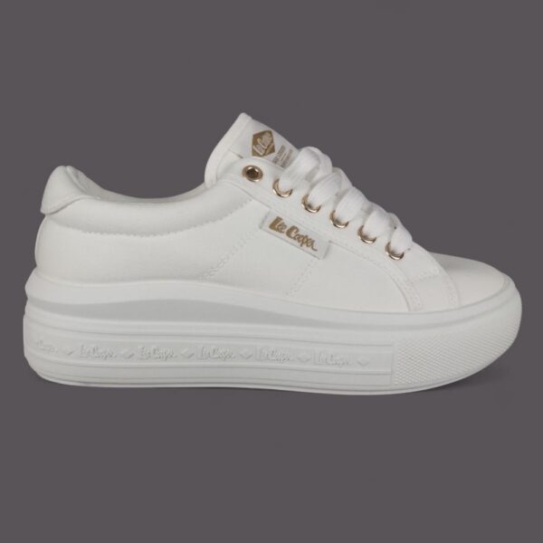 Trampki damskie Lee Cooper LCW-26-44-4074L Białe – Platforma, Złote Logo, Tekstyl