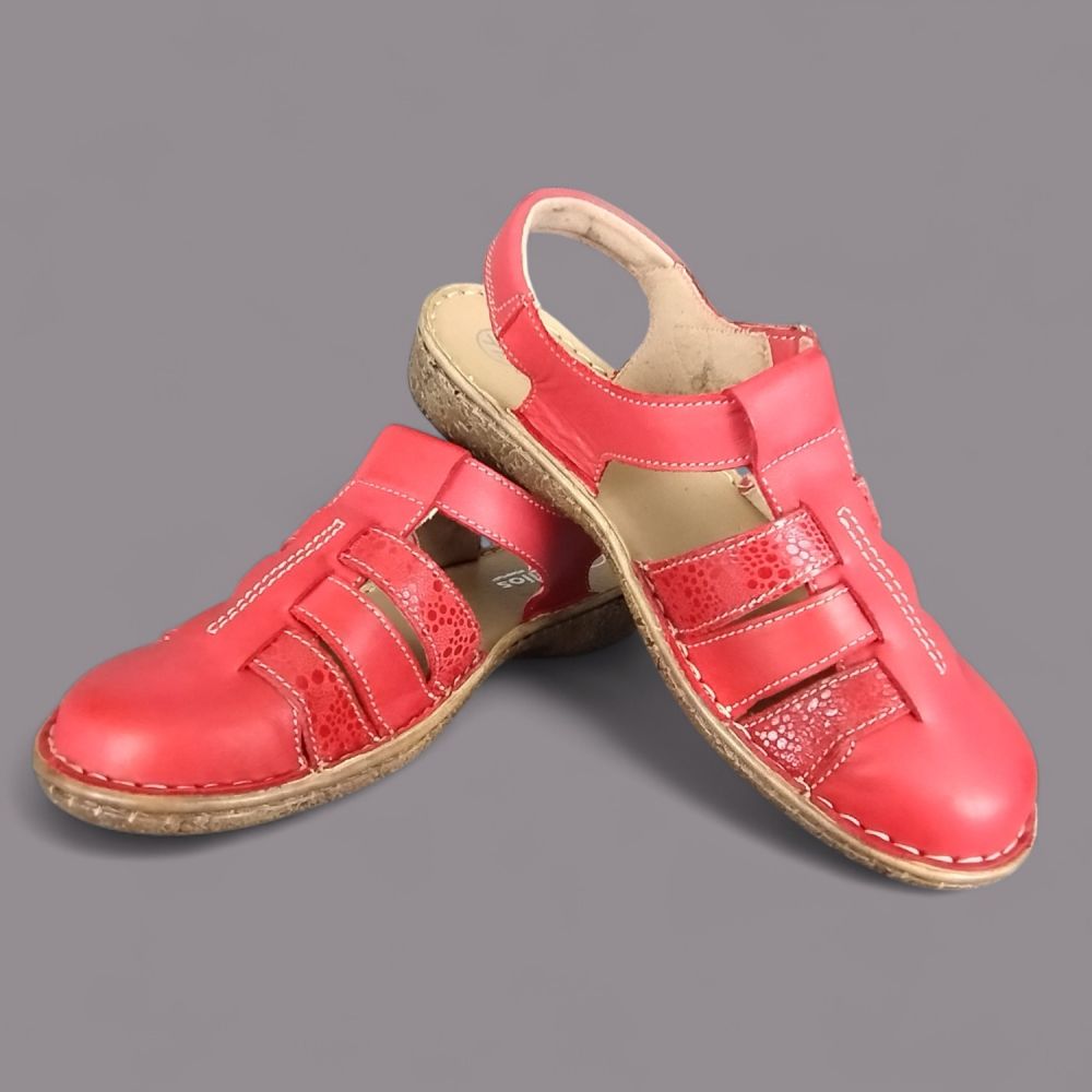 931d8bde84731738044ce2a93ca8491b Sandały damskie Helios 159 – czerwone, skórzane, zakryte palce, Komfort, polska produkcja - obrazek 5