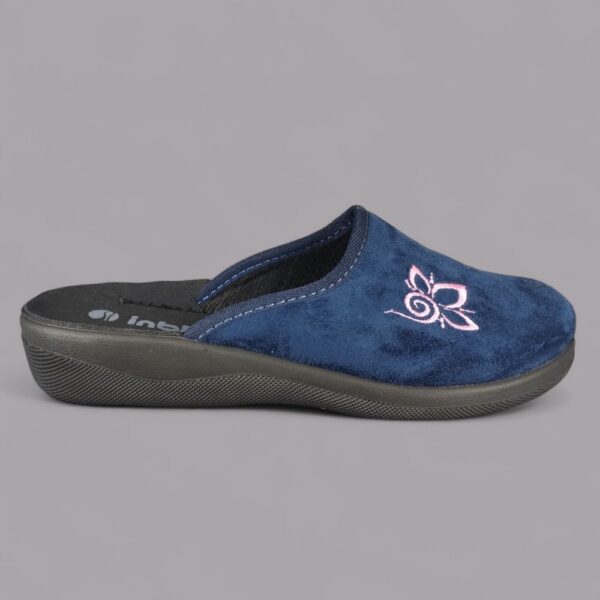 Kapcie damskie Inblu CU00005H Granatowe – Welur, Haft Motyl Różowy, Anatomico