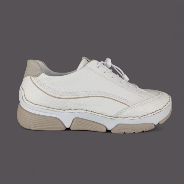 Półbuty damskie Rieker 45696-80 Białe – Chunky Sneaker, Ekoskóra, Antistress