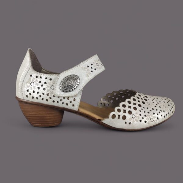 Półbuty Damskie Rieker 43753-90 Srebrne Skóra | Wygodne Buty Damskie