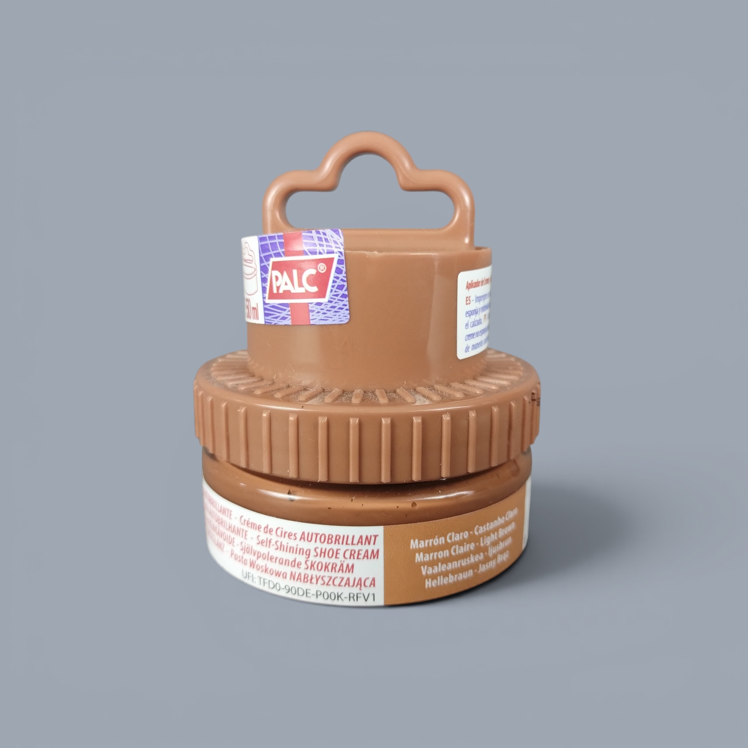 pasta do butów bezbarwna palc 50 ml Pasta do butów Palc jasny brąz – widok z wszystkich stron opakowania